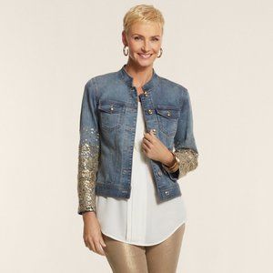Chico's Gold Sequin Denim Jean Jacket XL
